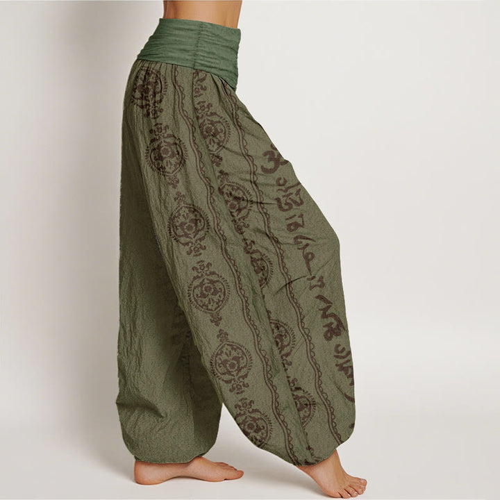 Buddha Stones Cotton Mandala Om Mani Padme Hum Women's Elastic Waist Harem Pants - image 6