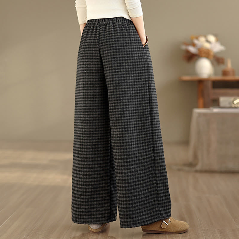 Buddha Stones Casual Plaid Pattern Women's Wide Leg Pants With Pockets - image 5
