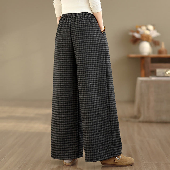 Buddha Stones Casual Plaid Pattern Women's Wide Leg Pants With Pockets - image 5