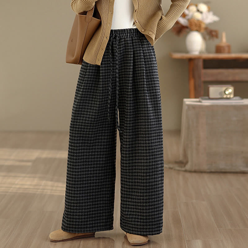 Buddha Stones Casual Plaid Pattern Women's Wide Leg Pants With Pockets - Black - US8-10，UK/AU12-14，EU40-42 (2XL) - image 0