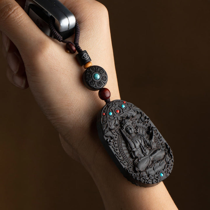 Buddha Stones Chinese Zodiac Natal Buddha Year of the Horse Om Mani Padme Hum Lotus Ebony Blessing Key Chain - image 11