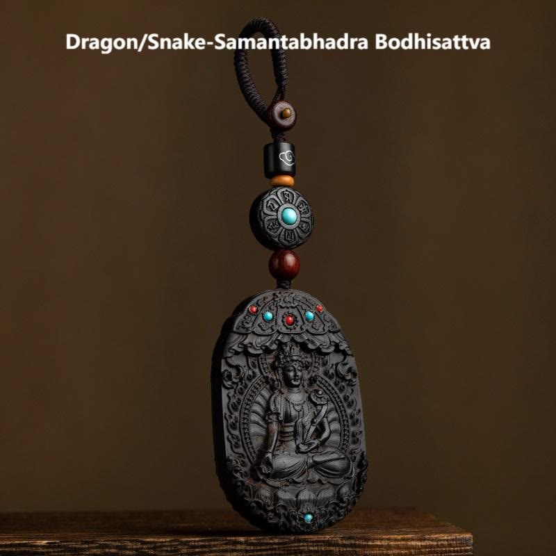 Buddha Stones Chinese Zodiac Natal Buddha Year of the Horse Om Mani Padme Hum Lotus Ebony Blessing Key Chain - Dragon/Snake-Samantabhadra Bodhisattva - image 22