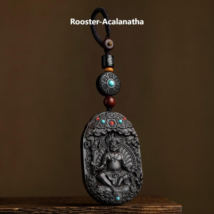 Buddha Stones Chinese Zodiac Natal Buddha Year of the Horse Om Mani Padme Hum Lotus Ebony Blessing Key Chain - Rooster-Acalanatha - image 25