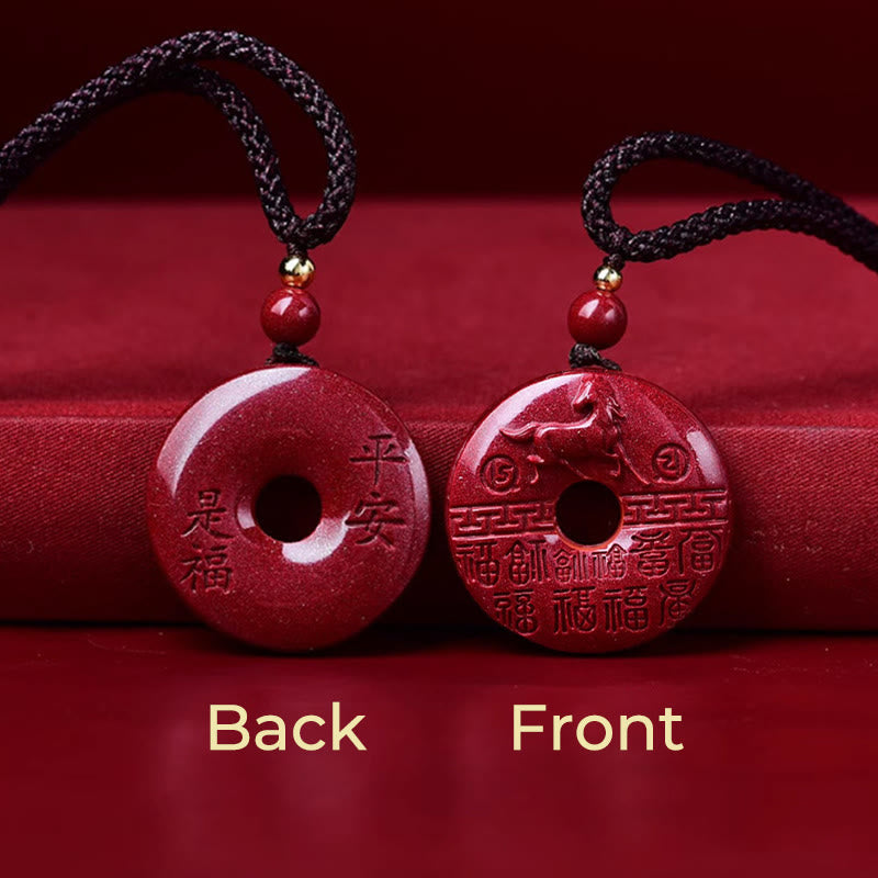 Buddha Stones Year Of The Horse Carved Fu Character Peace Buckle Design Cinnabar Blessing Auspicious Necklace Pendant - image 5