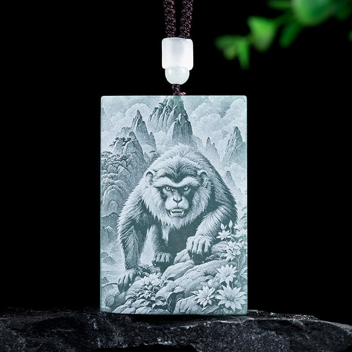 Buddha Stones Year Of The Horse Chinese Zodiac Engraving Jade Abundance Necklace Pendants - Monkey - 60*40*4mm - image 20
