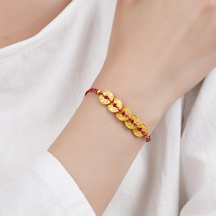 Buddha Stones Five-Emperor Coins Copper Balance Hand-Woven String Bracelet  - image 4