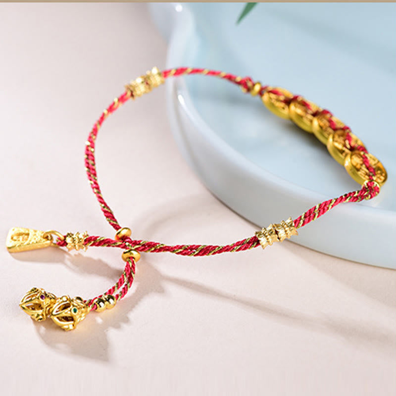 Buddha Stones Five-Emperor Coins Copper Balance Hand-Woven String Bracelet  - image 3