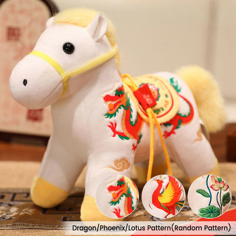 Buddha Stones Year of the Horse Bamboo Dragon Lotus Phoenix Plush Doll Home Decoration - White Yellow Dragon/Phoenix/Lotus Horse(Random Pattern) - 20*9.5*16cm - image 16