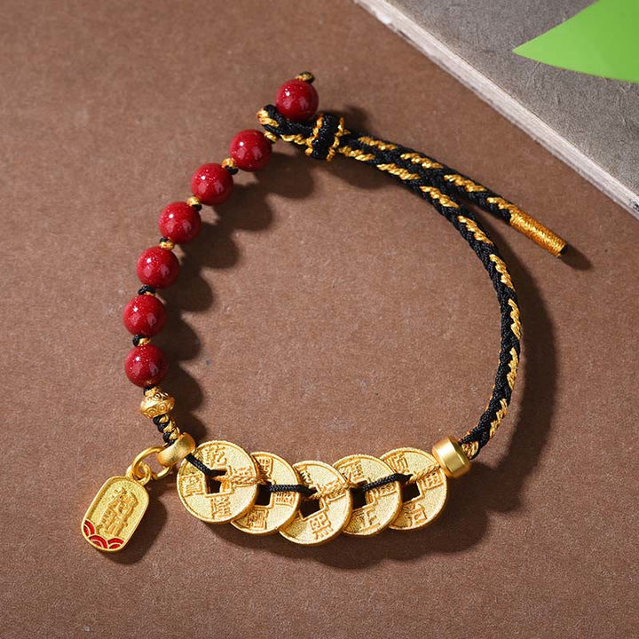 Buddha Stones Five-Emperor Coins Copper Amethyst Cinnabar Black Red String Balance Attract Fortune Bracelet - Copper Cinnabar Black Rope(Wrist Circumference: 16-19cm) - image 18