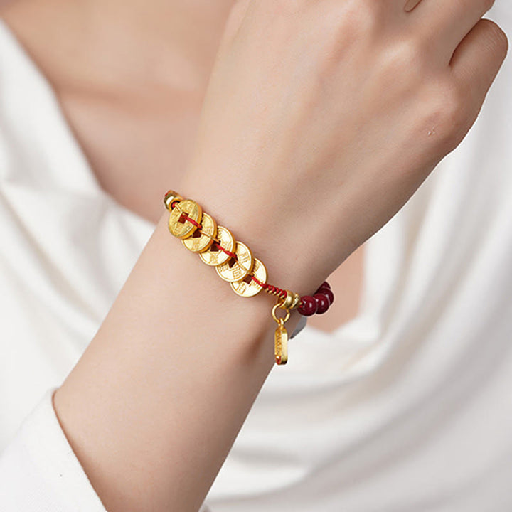 Buddha Stones Five-Emperor Coins Copper Amethyst Cinnabar Black Red String Balance Attract Fortune Bracelet - image 18