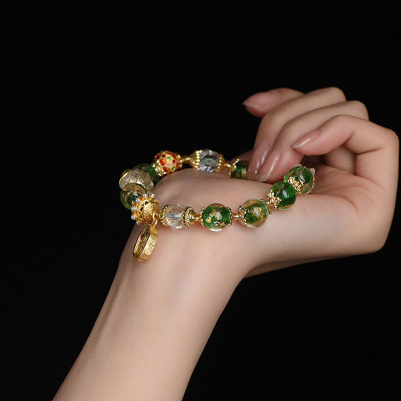 Buddha Stones Liuli Glass 925 Sterling Silver Copper Keep Away Evil Spirits Bracelet - image 12