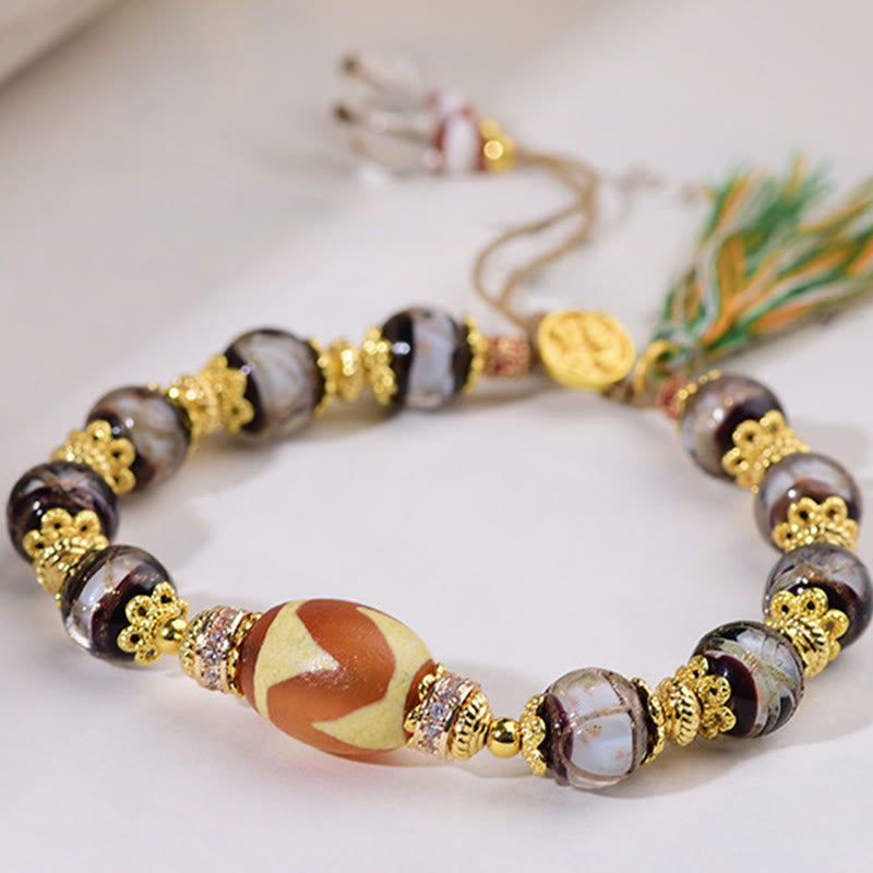 Buddha Stones Liuli Glass Dzi Beads Blessings Bracelet - image 2