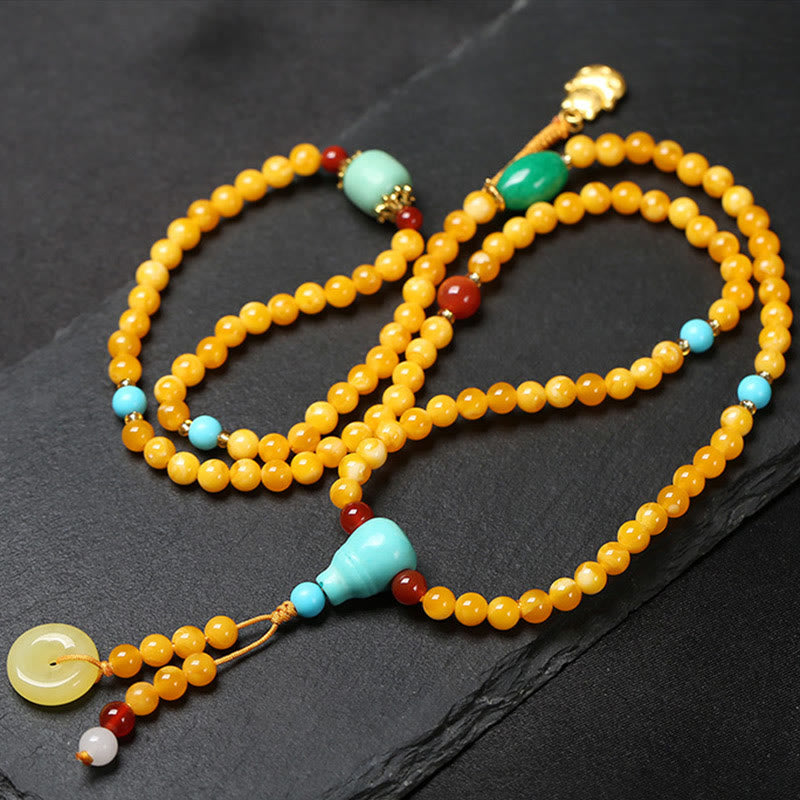 Buddha Stones 108 Beads Peace Buckle Lucky Cat Amber Auspicious Fortune Mala - image 1