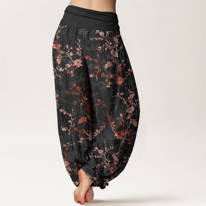 Buddha Stones Pure Cotton Blooming Flowers Branches Leaves Women's Elastic Waist Harem Pants - image 6