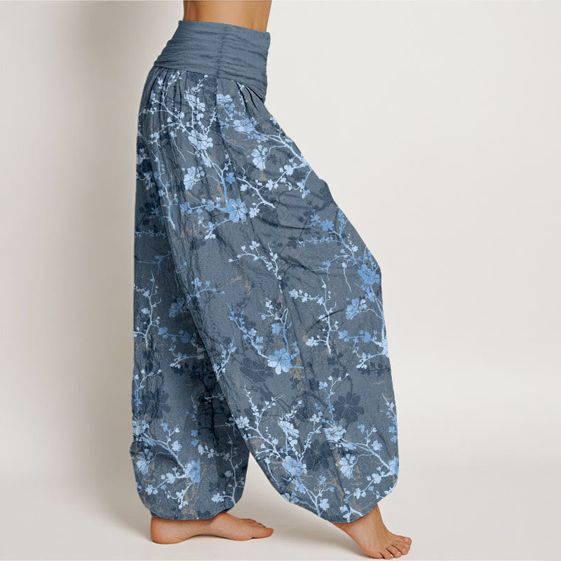 Buddha Stones Pure Cotton Blooming Flowers Branches Leaves Women's Elastic Waist Harem Pants - image 10