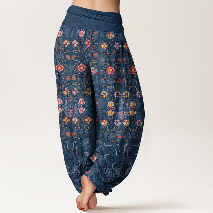 Buddha Stones Pure Cotton Blooming Multicolored Floral Women's Elastic Waist Harem Pants - image 6