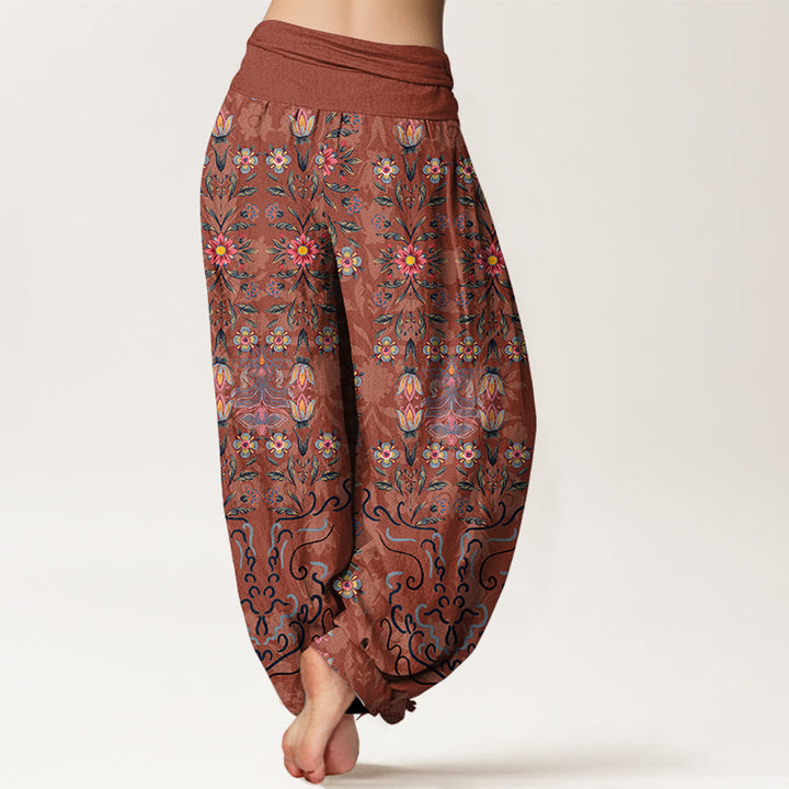 Buddha Stones Pure Cotton Blooming Multicolored Floral Women's Elastic Waist Harem Pants - image 9