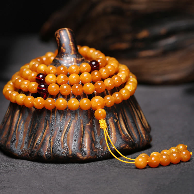 Buddha Stones Tibetan Amber Round Bead Mala - image 2