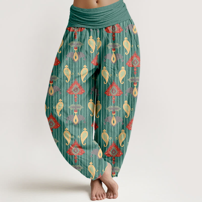 Buddha Stones Pure Cotton Triangle Flame Geometric Shapes Feather Women's Elastic Waist Harem Pants - MediumAquamarine - US16，UK/AU20，EU48 (3XL) - image 0