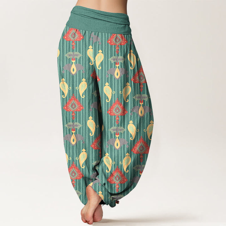 Buddha Stones Pure Cotton Triangle Flame Geometric Shapes Feather Women's Elastic Waist Harem Pants - image 1
