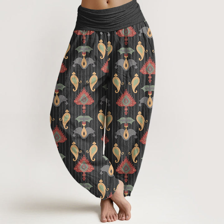 Buddha Stones Pure Cotton Triangle Flame Geometric Shapes Feather Women's Elastic Waist Harem Pants - Black - US16，UK/AU20，EU48 (3XL) - image 5