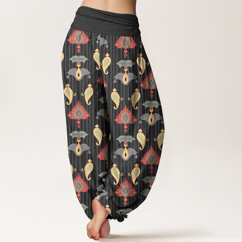Buddha Stones Pure Cotton Triangle Flame Geometric Shapes Feather Women's Elastic Waist Harem Pants - image 6
