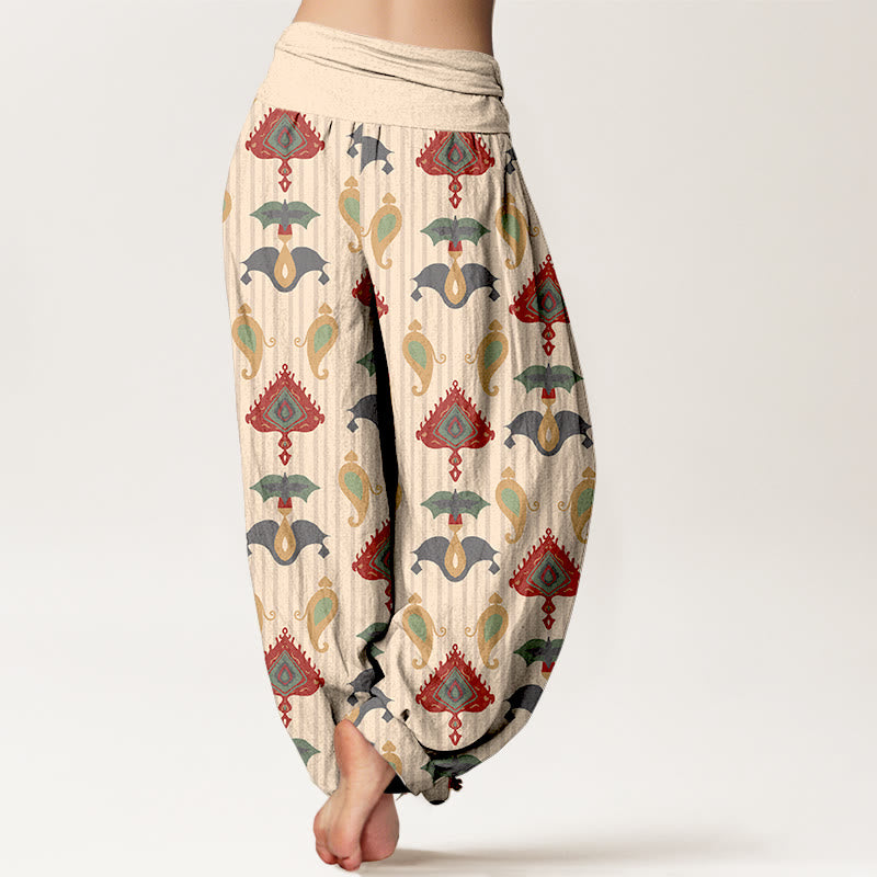 Buddha Stones Pure Cotton Triangle Flame Geometric Shapes Feather Women's Elastic Waist Harem Pants - image 9