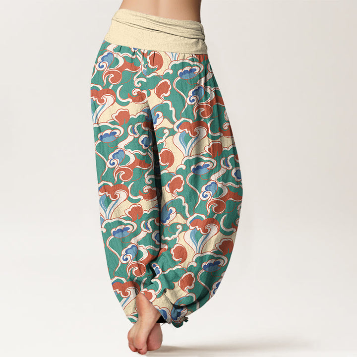 Buddha Stones Pure Cotton Small Clouds Gathered Women's Elastic Waist Harem Pants - image 1
