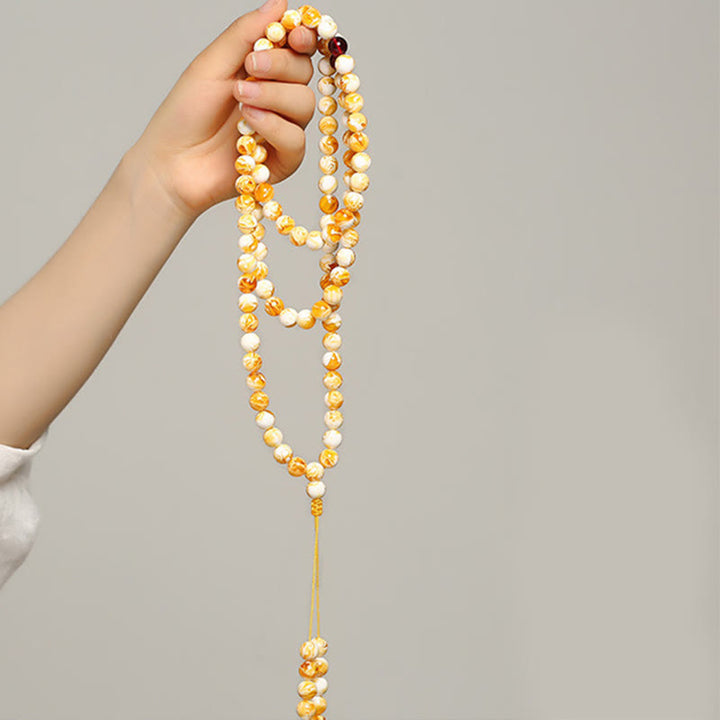 Buddha Stones Tibetan White Yellow 108 Beads Amber Mala - image 4