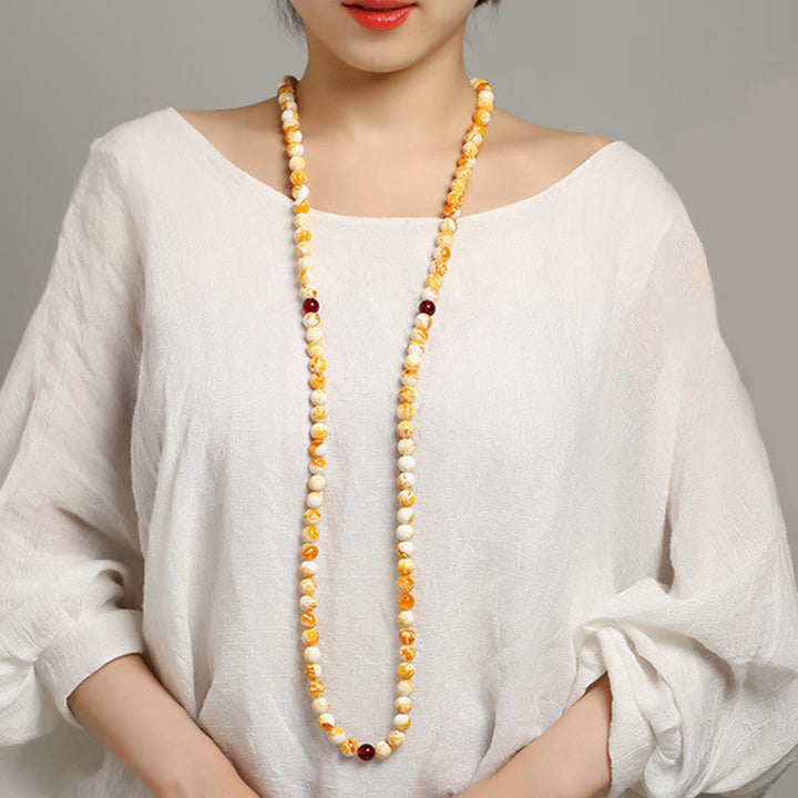 Buddha Stones Tibetan White Yellow 108 Beads Amber Mala - image 11