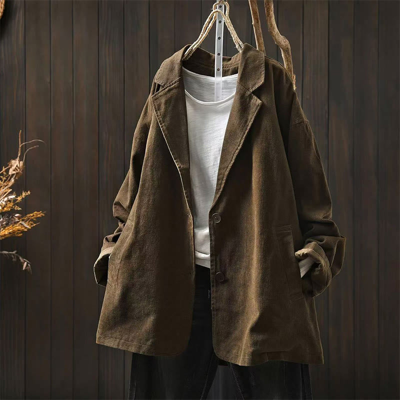 Buddha Stones Spring Fall Buttons Lapel Collar Long Sleeve Mid-length Women's Jacket With Pockets - SaddleBrown - US4-8/10，UK/AU8-12/14，EU36-40/42 (F) - image 12