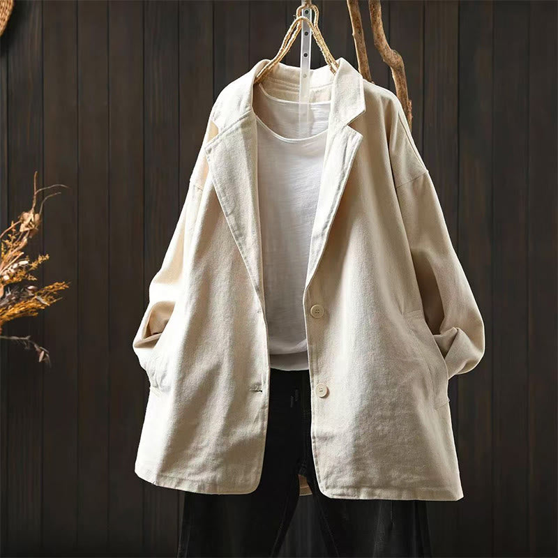 Buddha Stones Spring Fall Buttons Lapel Collar Long Sleeve Mid-length Women's Jacket With Pockets - Linen - US4-8/10，UK/AU8-12/14，EU36-40/42 (F) - image 14