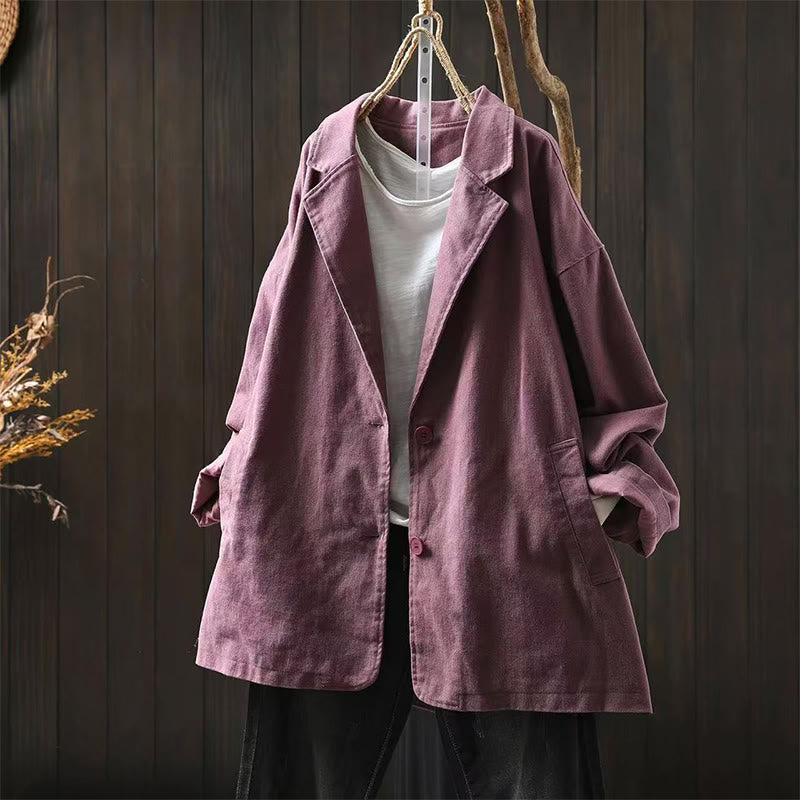 Buddha Stones Spring Fall Buttons Lapel Collar Long Sleeve Mid-length Cotton Women's Jacket With Pockets - PaleVioletRed - US4-8/10，UK/AU8-12/14，EU36-40/42 (F) - image 22