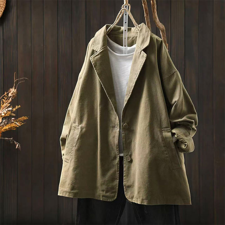 Buddha Stones Spring Fall Buttons Lapel Collar Long Sleeve Mid-length Women's Jacket With Pockets - DarkKhaki - US4-8/10，UK/AU8-12/14，EU36-40/42 (F) - image 24
