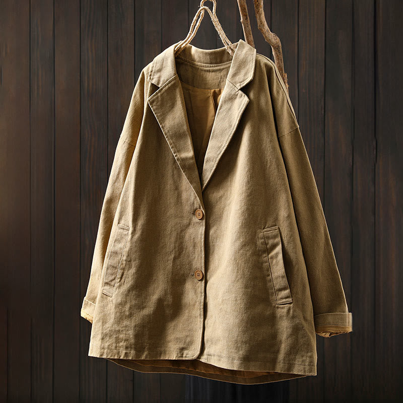 Buddha Stones Spring Fall Buttons Lapel Collar Long Sleeve Mid-length Women's Jacket With Pockets - image 1