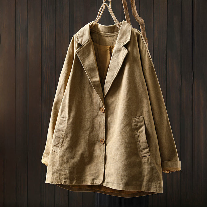 Buddha Stones Spring Fall Buttons Lapel Collar Long Sleeve Mid-length Women's Jacket With Pockets - image 1