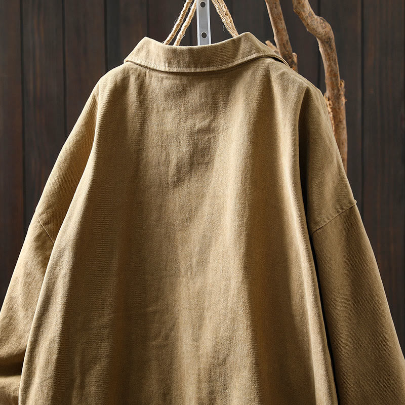 Buddha Stones Spring Fall Buttons Lapel Collar Long Sleeve Mid-length Women's Jacket With Pockets - image 4