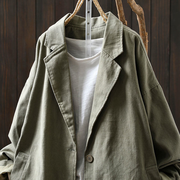 Buddha Stones Spring Fall Buttons Lapel Collar Long Sleeve Mid-length Cotton Women's Jacket With Pockets - image 19