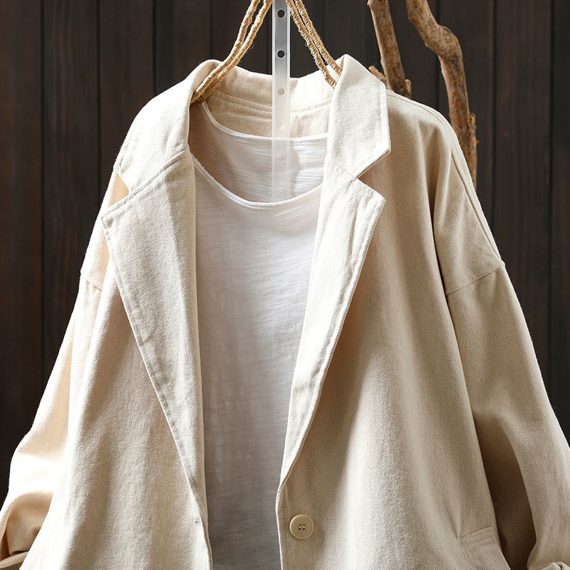 Buddha Stones Spring Fall Buttons Lapel Collar Long Sleeve Mid-length Cotton Women's Jacket With Pockets - image 15