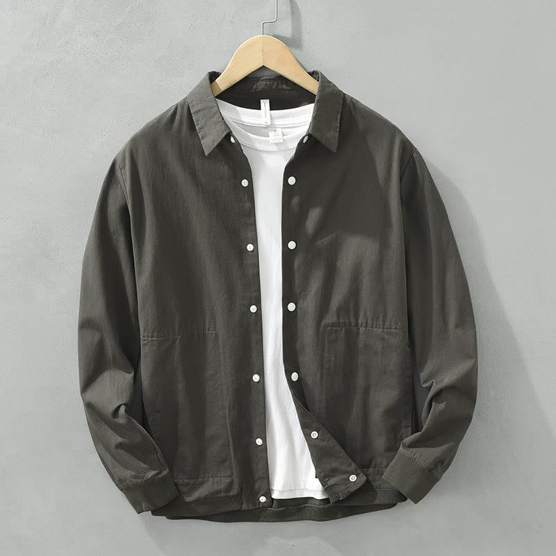 Buddha Stones Simple Solid Color Buttons Down Men's Stand Collar Long Sleeve Cotton Shirt - DarkGray - US/UK/AU42，EU52 (3XL) - image 9