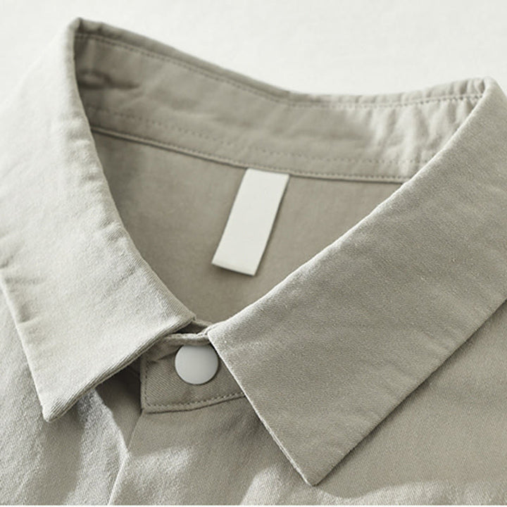 Buddha Stones Simple Solid Color Buttons Down Men's Stand Collar Long Sleeve Cotton Shirt - image 6