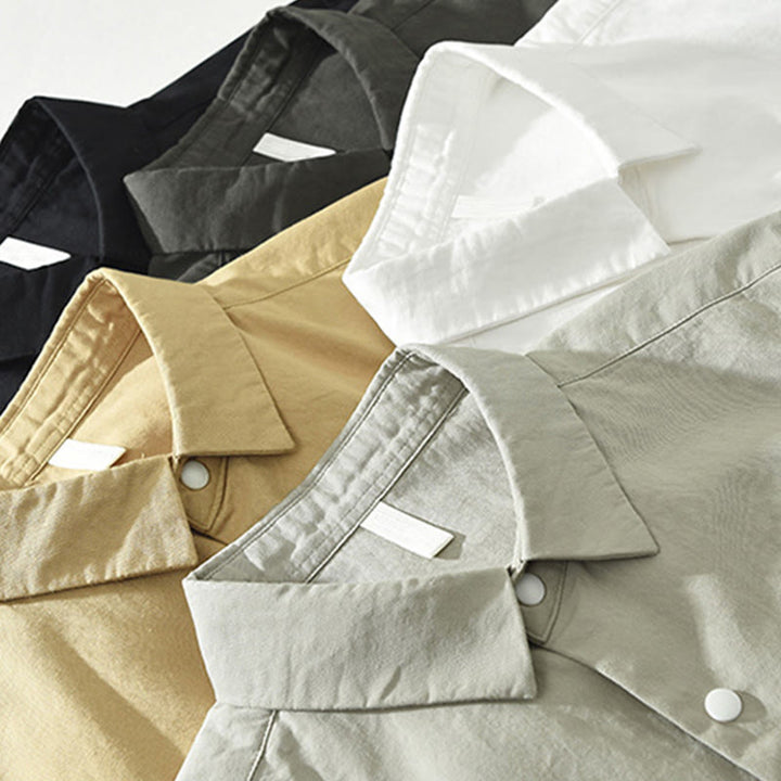 Buddha Stones Simple Solid Color Buttons Down Men's Stand Collar Long Sleeve Cotton Shirt - image 19