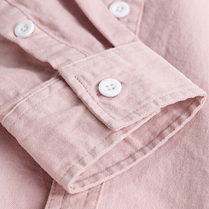 Buddha Stones Solid Buttons Down Decorative Pocket Men's Stand Collar Long Sleeve Cotton Shirt - image 7