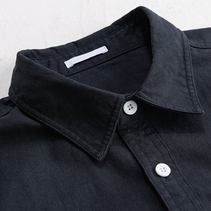 Buddha Stones Solid Buttons Down Decorative Pocket Men's Stand Collar Long Sleeve Cotton Shirt - image 10