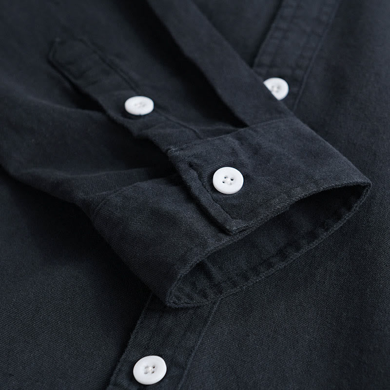 Buddha Stones Solid Buttons Down Decorative Pocket Men's Stand Collar Long Sleeve Cotton Shirt - image 14