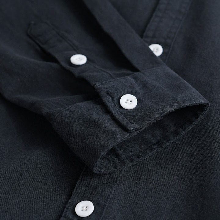 Buddha Stones Solid Buttons Down Decorative Pocket Men's Stand Collar Long Sleeve Cotton Shirt - image 14