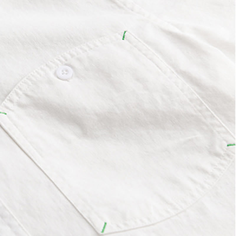 Buddha Stones Solid Buttons Down Decorative Pocket Men's Stand Collar Long Sleeve Cotton Shirt - image 17