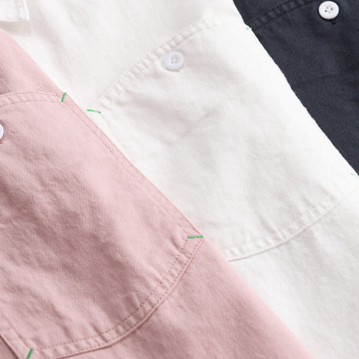 Buddha Stones Solid Buttons Down Decorative Pocket Men's Stand Collar Long Sleeve Cotton Shirt - image 21