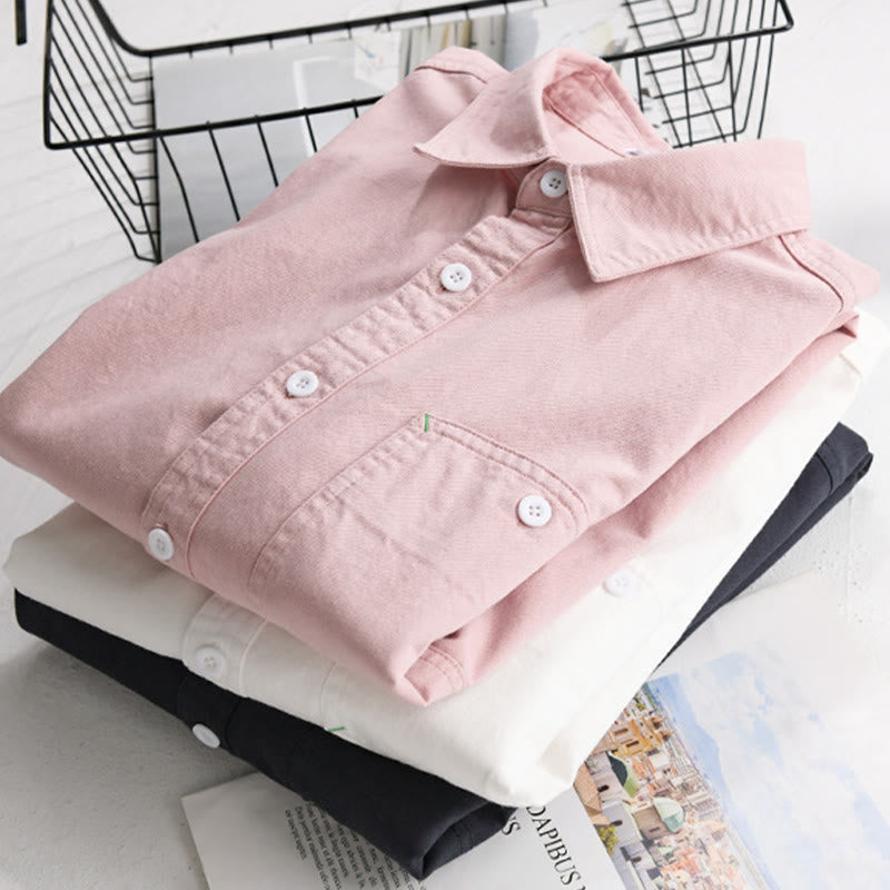 Buddha Stones Solid Buttons Down Decorative Pocket Men's Stand Collar Long Sleeve Cotton Shirt - image 1