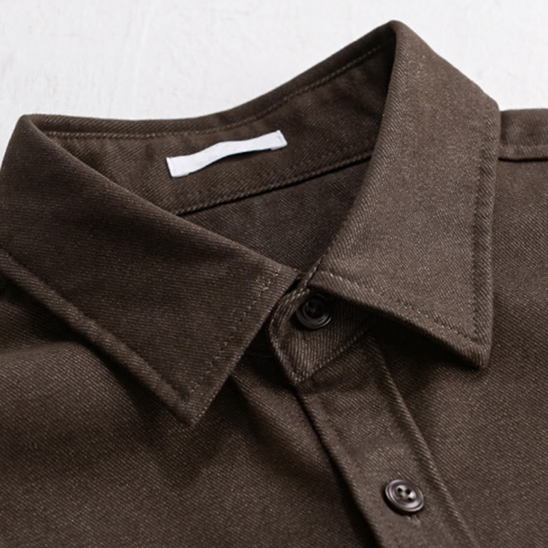 Buddha Stones Fall Solid Buttons Down Men's Stand Collar Long Sleeve Cotton Shirt - image 1